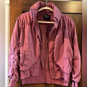 Athleta, size M, bomber jacket with hidden hood, color:dusty rose